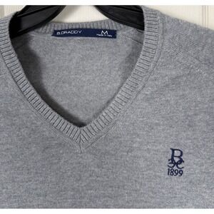 B Draddy V Neck Sweater Mens Medium Gray 100% Merino Wool Golf Made In Italy